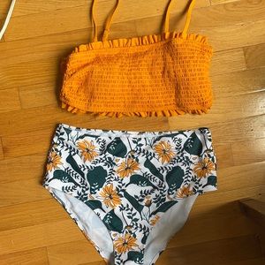 Orange and Floral High Waisted Bikini